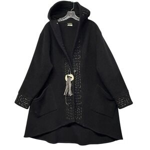 Linda Lundström Hooded Black Fleece Toggle Coat Boho Lagenlook‎ Oversized